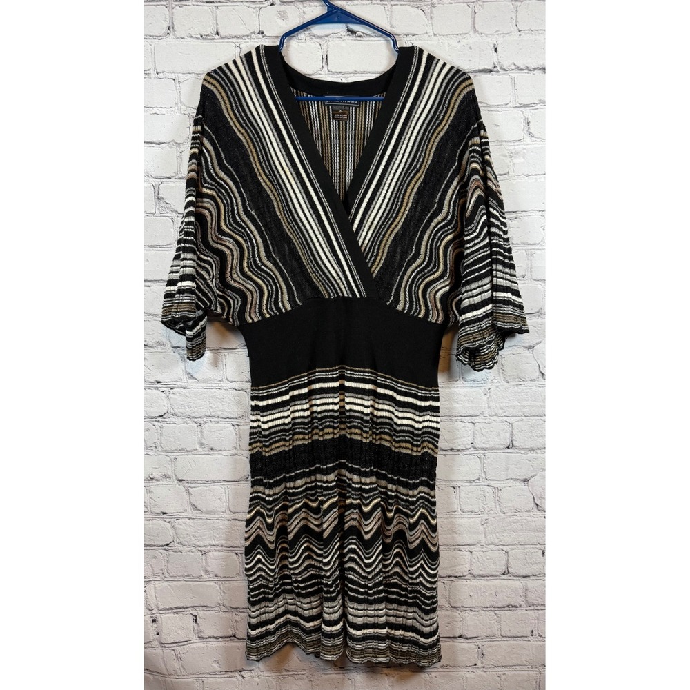 Jessica Howard‎ Knit Dress Striped V-Neck Short Sleeve Black Gold XL